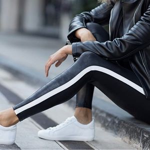 Spanx Tuxedo Stripe Faux Leather Leggings Large EUC